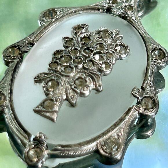 Vintage Art Deco Camphor Glass Sterling Silver and Rhinestones Pendant - Picture 6 of 9